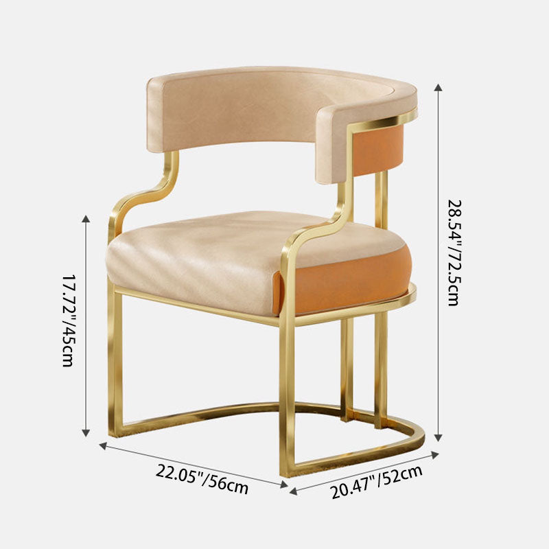 Contemporary Microfiber Leather Curved Dining Chair — Light Gray Leather Cushion + Gold Frame