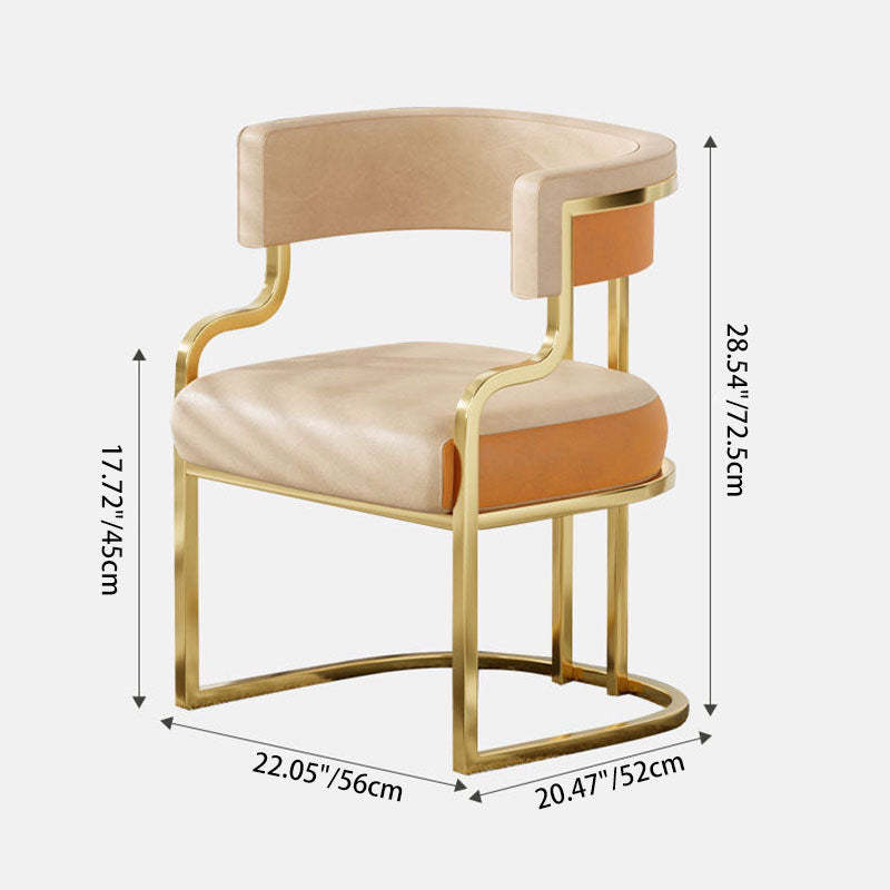 Contemporary Microfiber Leather Curved Dining Chair — Light Gray Leather Cushion + Gold Frame