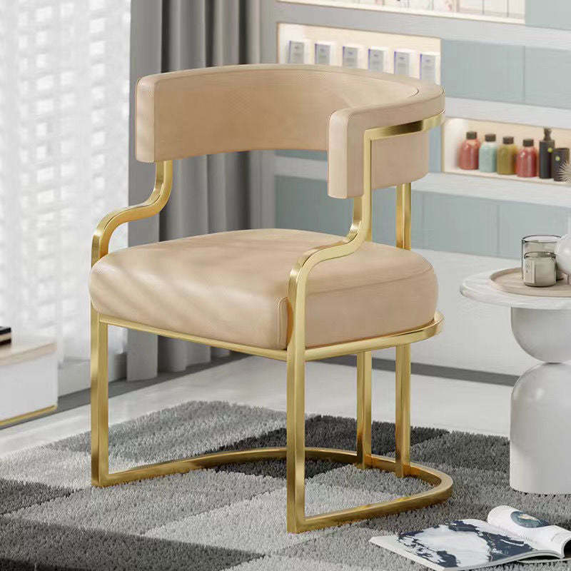 Contemporary Microfiber Leather Curved Dining Chair — Beige Leather Cushion + Gold Frame
