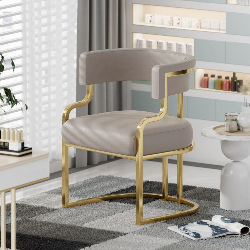 Contemporary Microfiber Leather Curved Dining Chair — Beige + Orange Leather Cushion + Gold Frame