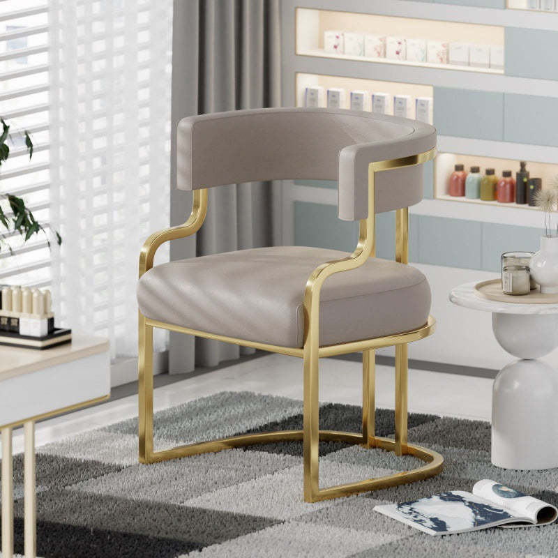 Contemporary Microfiber Leather Curved Dining Chair — Beige + Orange Leather Cushion + Gold Frame