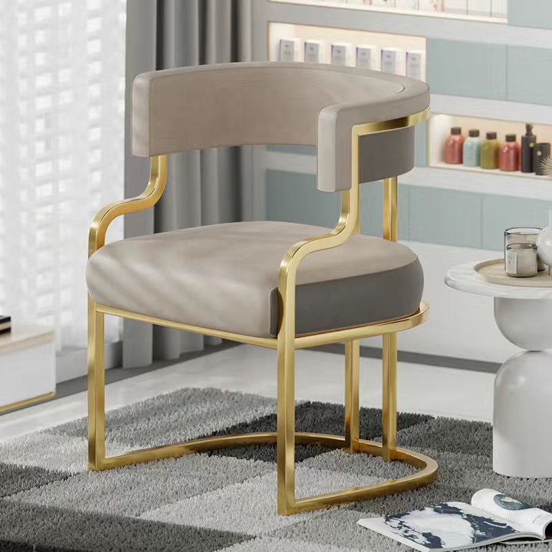 Contemporary Microfiber Leather Curved Dining Chair — Beige(Top) + Orange(Bottom) Leather Cushion + Gold Frame