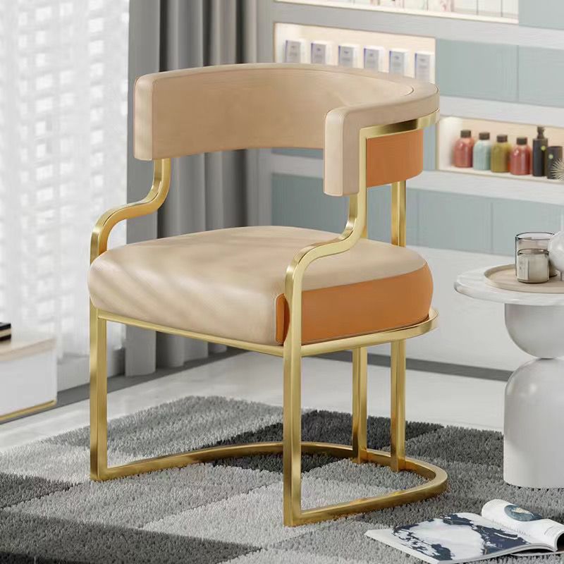 Contemporary Microfiber Leather Curved Dining Chair — Beige Leather Cushion + Black Frame