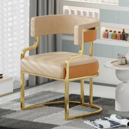 Contemporary Microfiber Leather Curved Dining Chair — Beige Leather Cushion + Black Frame
