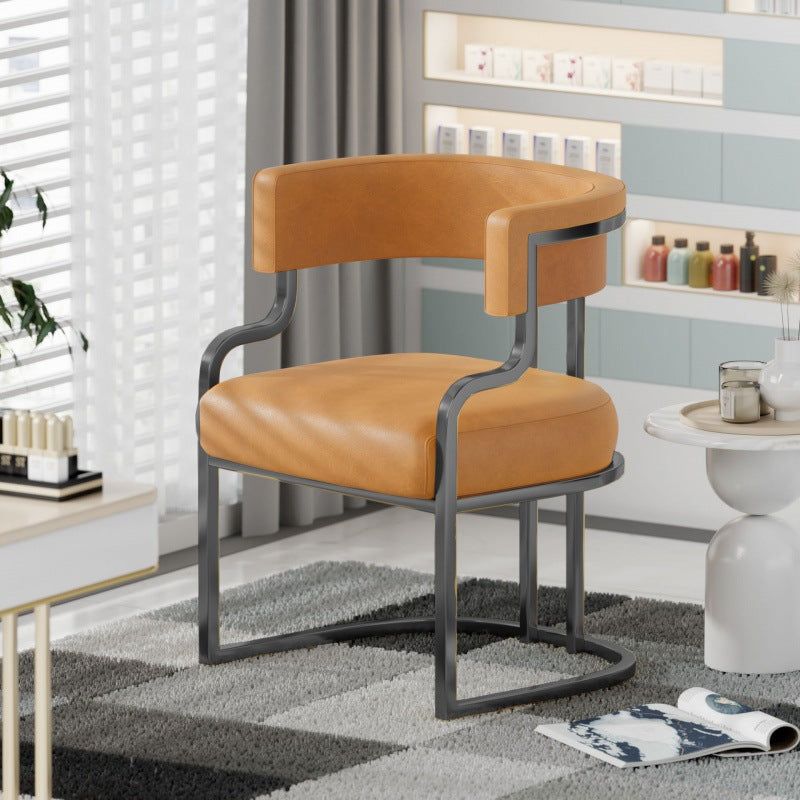 Contemporary Microfiber Leather Curved Dining Chair — Light Gray Leather Cushion + Black Frame