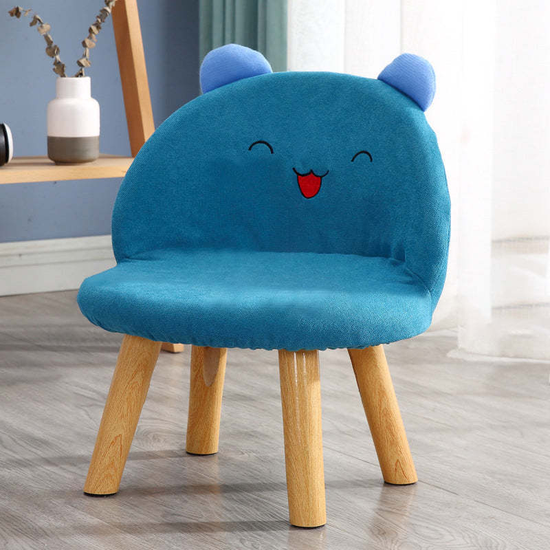 Contemporary Smiley Face Childlike Low Stool — Blue