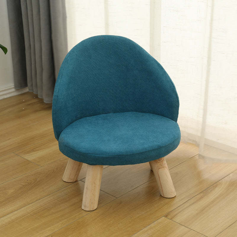 Nordic Upholstered Wood Leg Low Stool — Blue