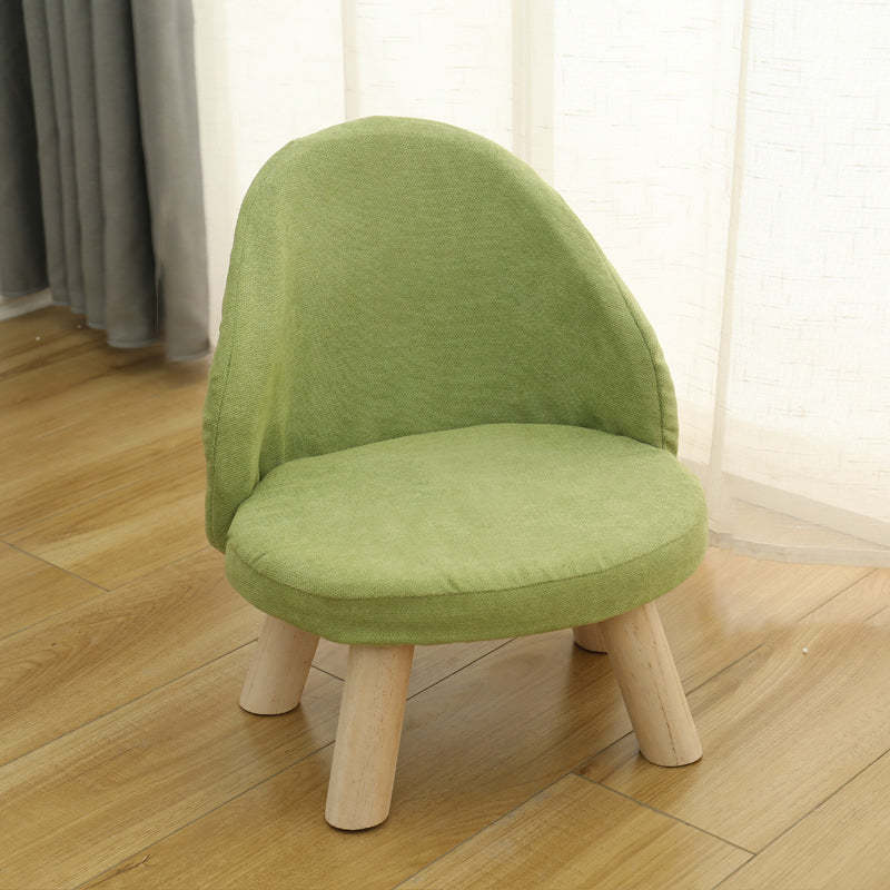 Nordic Upholstered Wood Leg Low Stool — Khaki