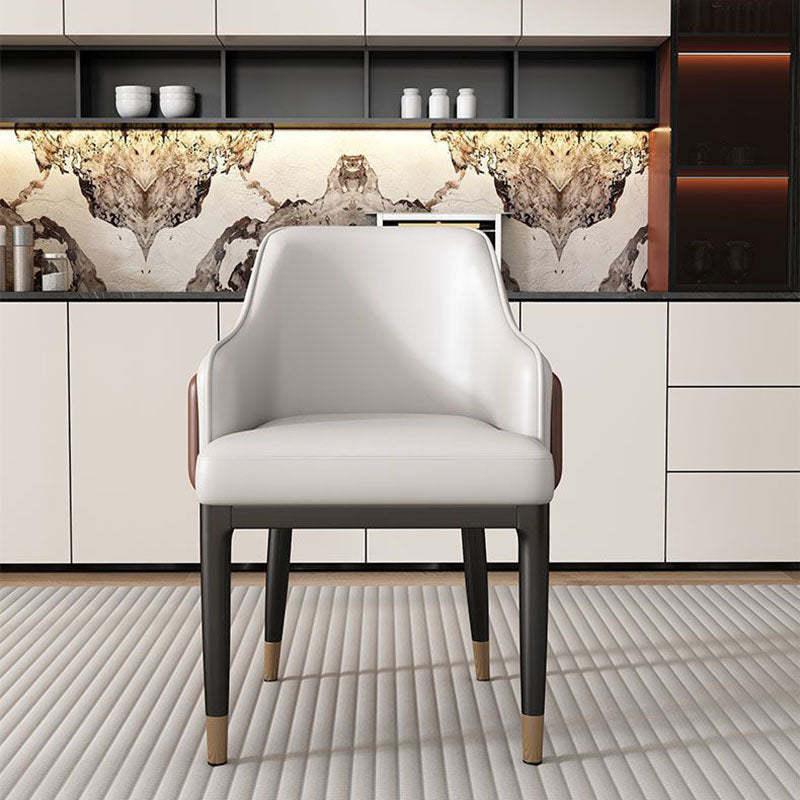 Contemporary Leather Iron Dining Chair — Gray + Brown
