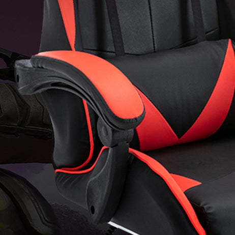 Modern Leather Swivel Gaming Chair — White Footrest / Black + Red
