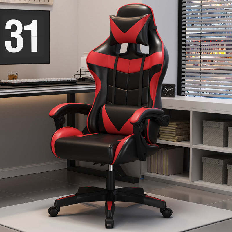 Minimalist Leather Metal Nylon Arc Desk Chair — Without Footrest / Black & Red