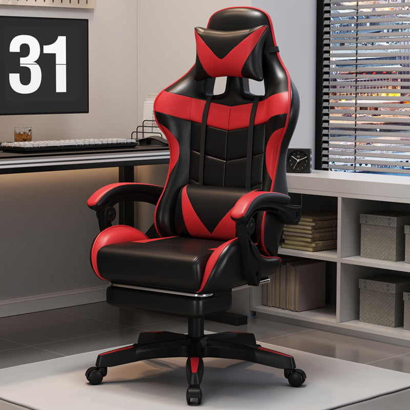 Minimalist Leather Metal Nylon Arc Desk Chair — With Footrest / Black & Red
