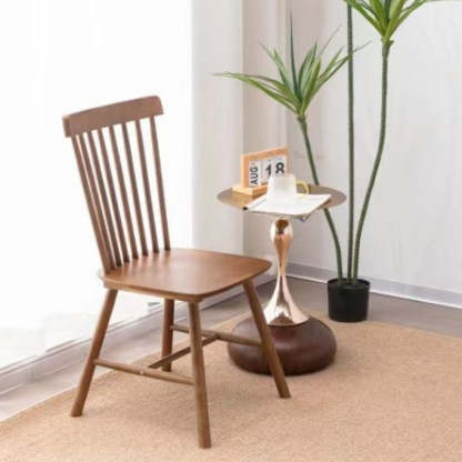 Retro Splayed Leg Curved Dining Chair — Cherry Wood Color