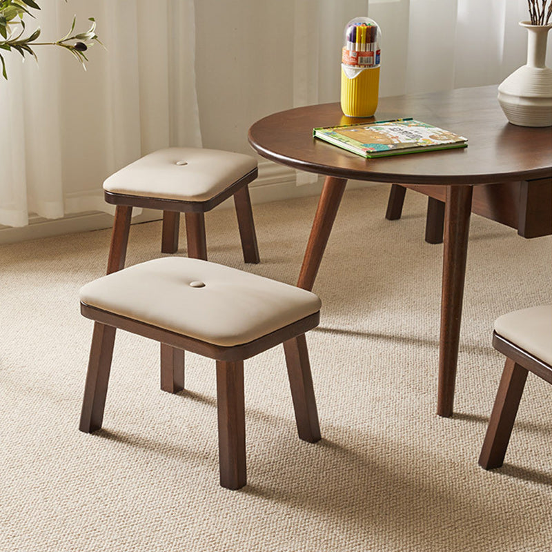 Vintage Leather Wood Low Stool