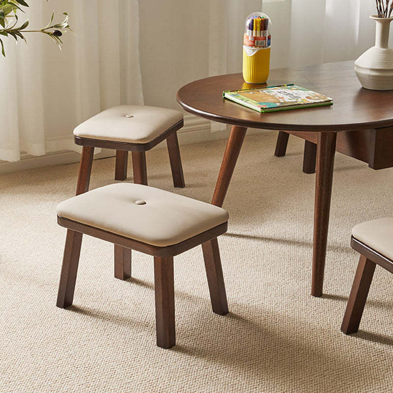 Vintage Leather Wood Low Stool