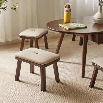 Vintage Leather Wood Low Stool