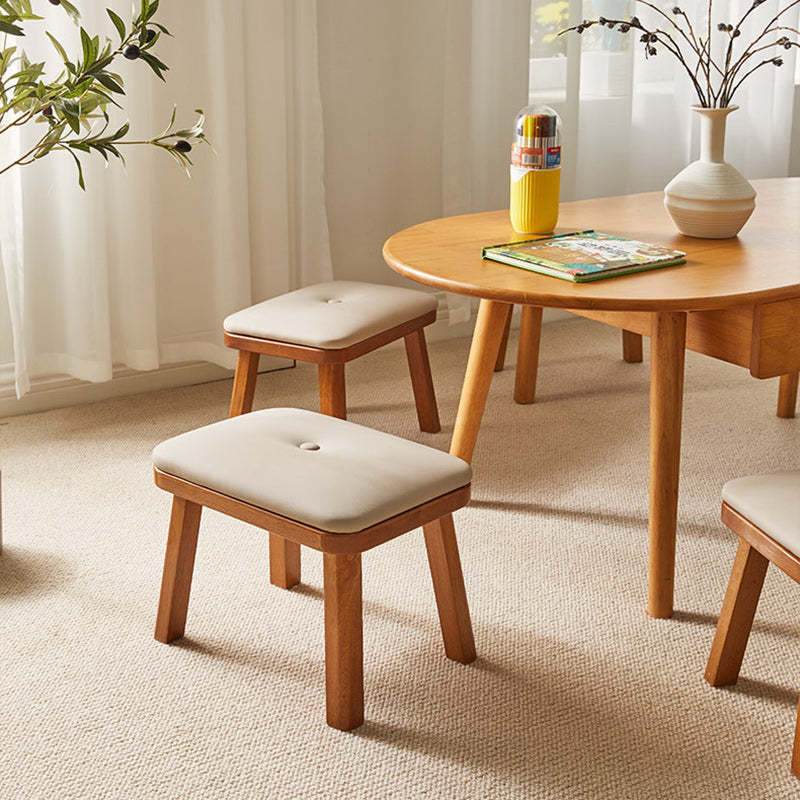 Vintage Leather Wood Low Stool