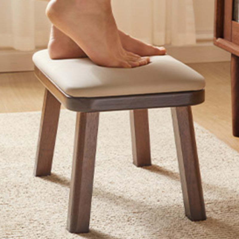 Vintage Leather Wood Low Stool