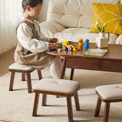 Vintage Leather Wood Low Stool