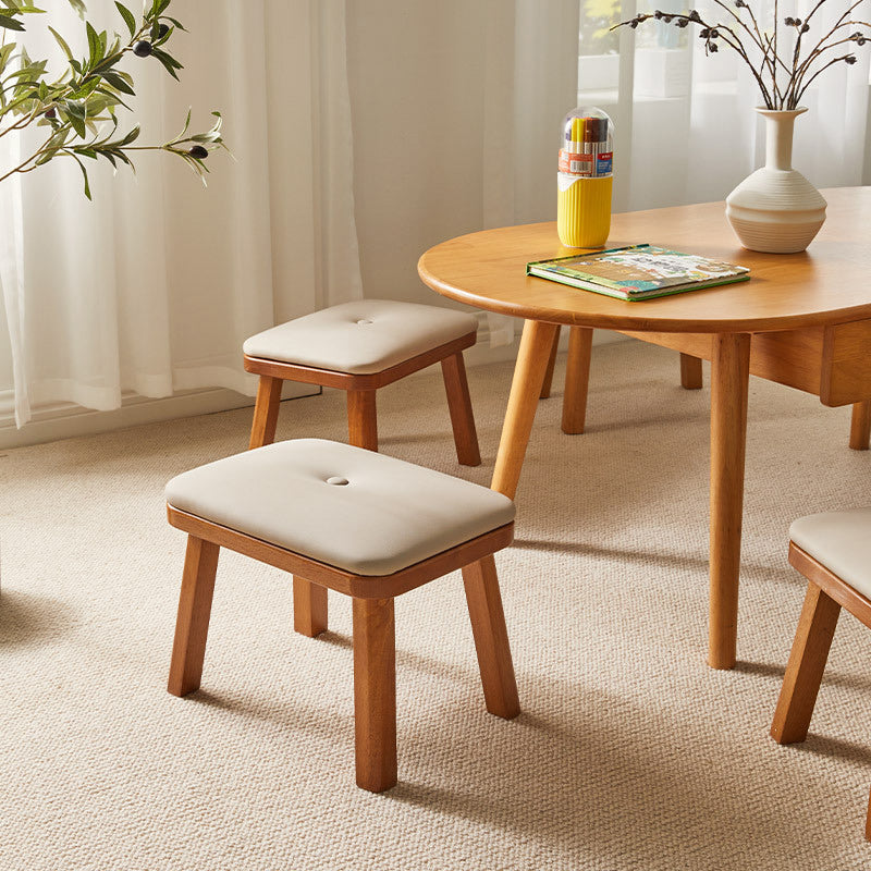 Vintage Leather Wood Low Stool