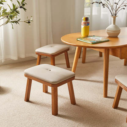 Vintage Leather Wood Low Stool