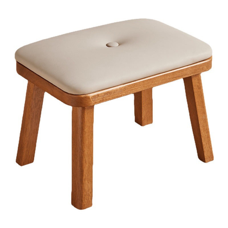 Vintage Leather Wood Low Stool