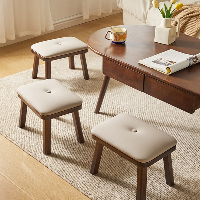 Vintage Leather Wood Low Stool
