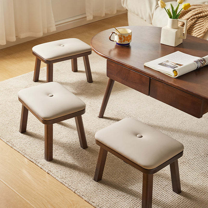 Vintage Leather Wood Low Stool