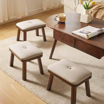 Vintage Leather Wood Low Stool