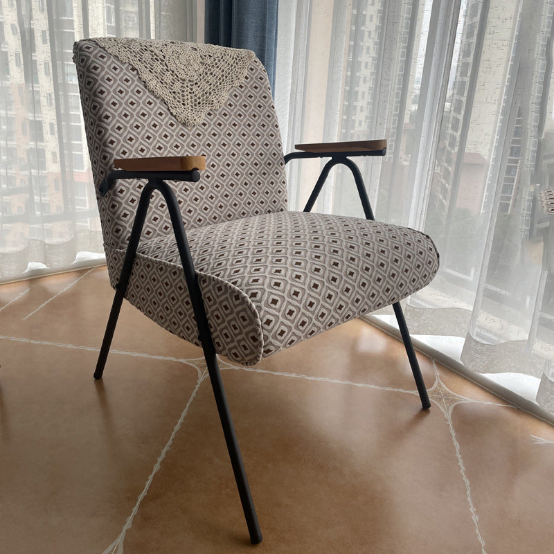 French Velvet Iron V-Leg Accent Chair