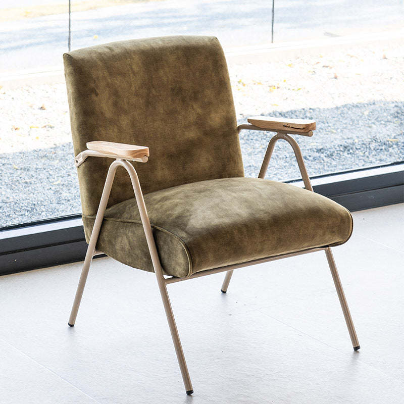 French Velvet Iron V-Leg Accent Chair