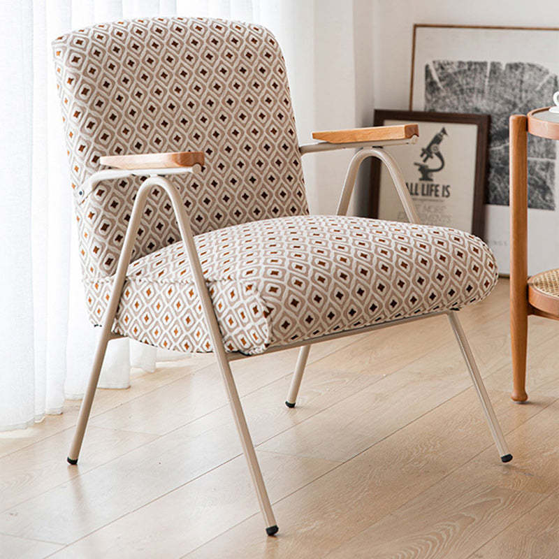 French Velvet Iron V-Leg Accent Chair — Diamond Pattern Fabric Seat + Black Legs