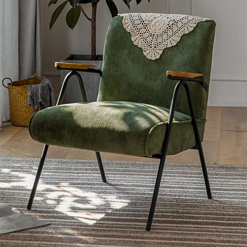 French Velvet Iron V-Leg Accent Chair