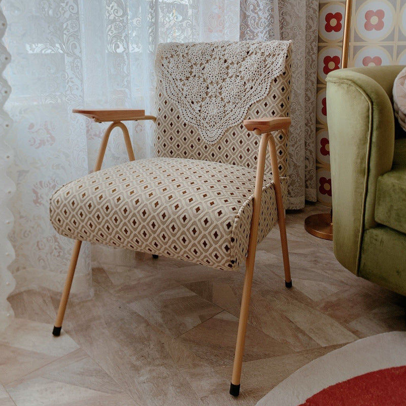 French Velvet Iron V-Leg Accent Chair