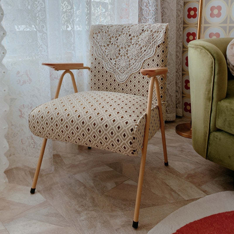 French Velvet Iron V-Leg Accent Chair