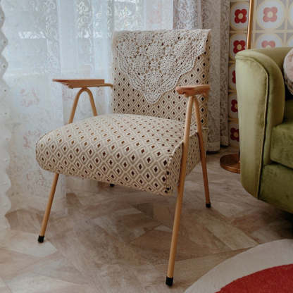 French Velvet Iron V-Leg Accent Chair