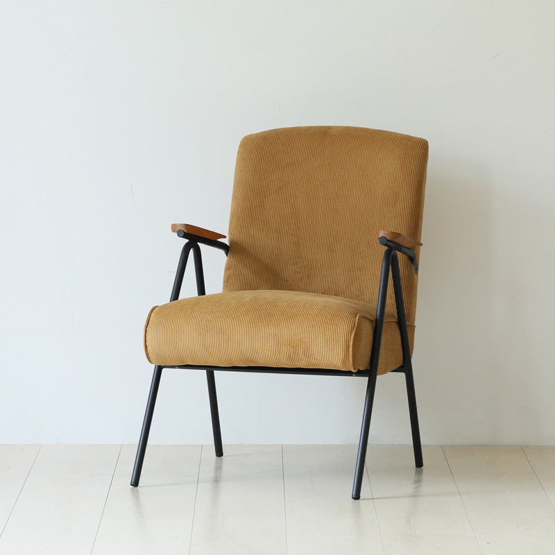 French Velvet Iron V-Leg Accent Chair — Khaki Fabric Seat + Black Legs