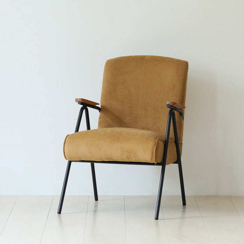 French Velvet Iron V-Leg Accent Chair — Khaki Fabric Seat + Black Legs