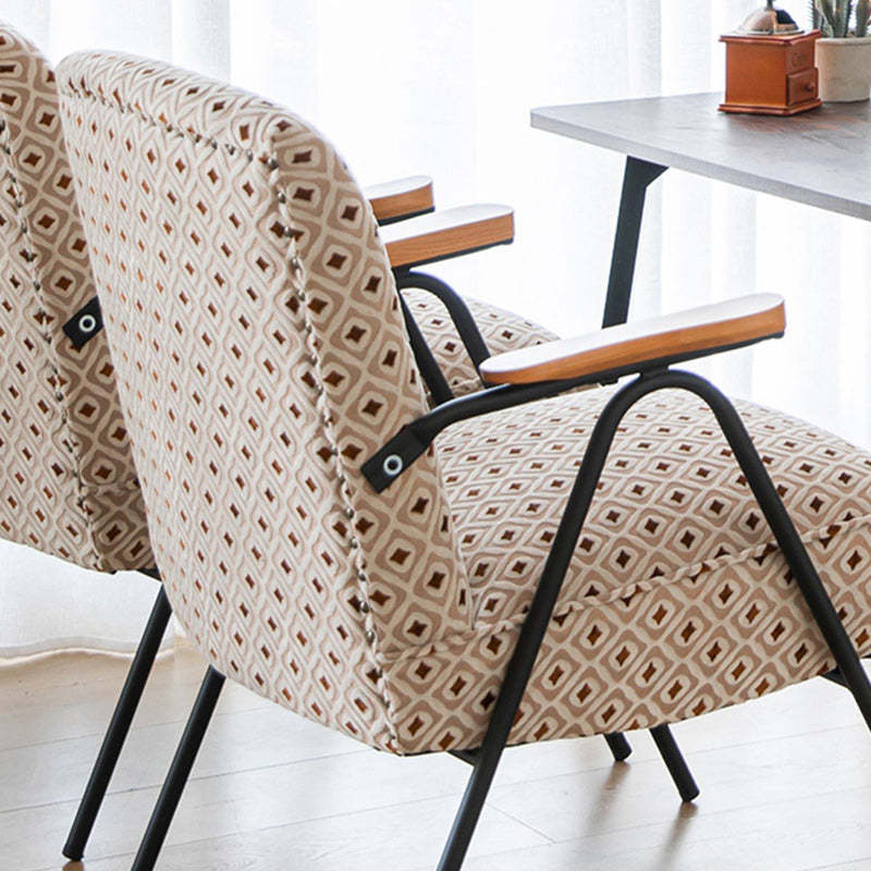 French Velvet Iron V-Leg Accent Chair — Smoky Gray Fabric Seat + Black Legs
