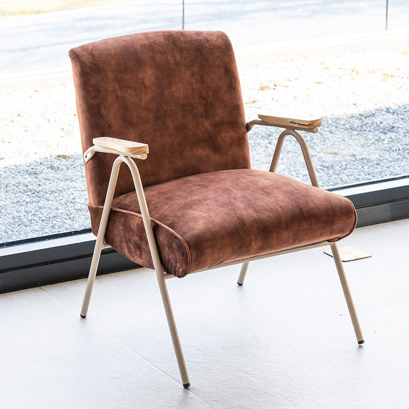 French Velvet Iron V-Leg Accent Chair — Dark Gray Dutch Velvet Seat + White Legs