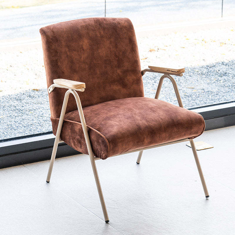 French Velvet Iron V-Leg Accent Chair — Dark Gray Dutch Velvet Seat + White Legs