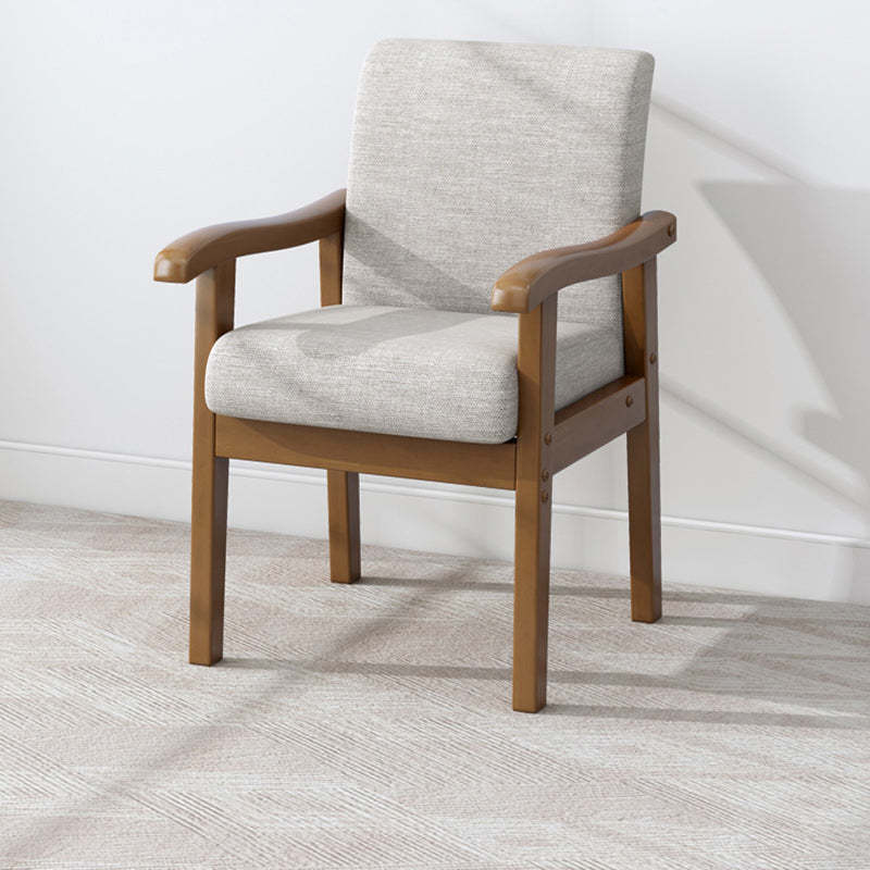 Vintage Fabric Wooden Frame Dining Chair — Original Wood Color Frame + Khaki Seat