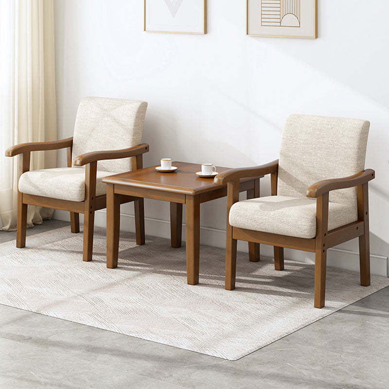 Vintage Fabric Wooden Frame Dining Chair — Original Wood Color Frame + Light Gray Seat