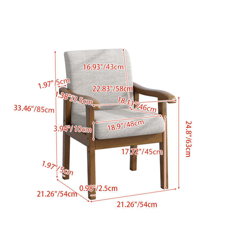 Vintage Fabric Wooden Frame Dining Chair — Walnut Color Frame + Light Gray Seat