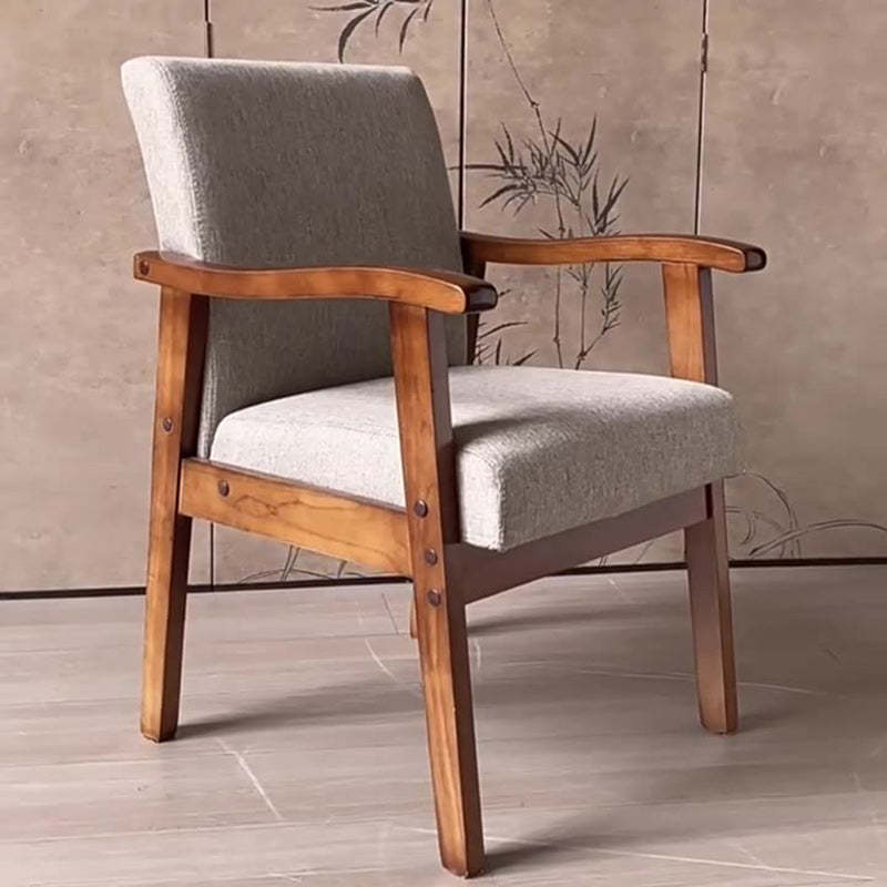 Vintage Fabric Wooden Frame Dining Chair — Cherry Wood Color Frame + Khaki Seat