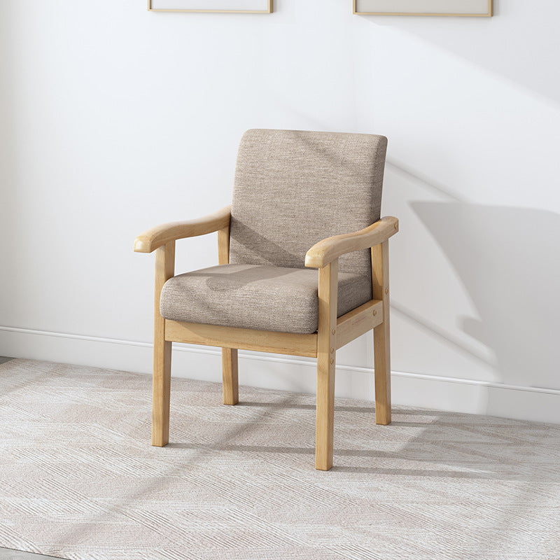 Vintage Fabric Wooden Frame Dining Chair — Walnut Color Frame + Khaki Seat