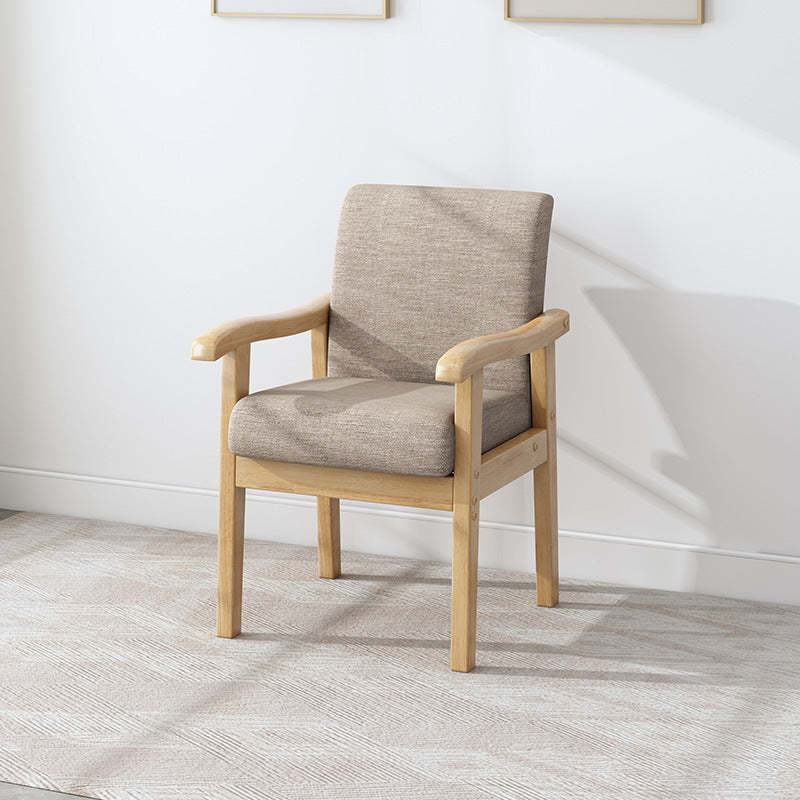 Vintage Fabric Wooden Frame Dining Chair — Walnut Color Frame + Khaki Seat