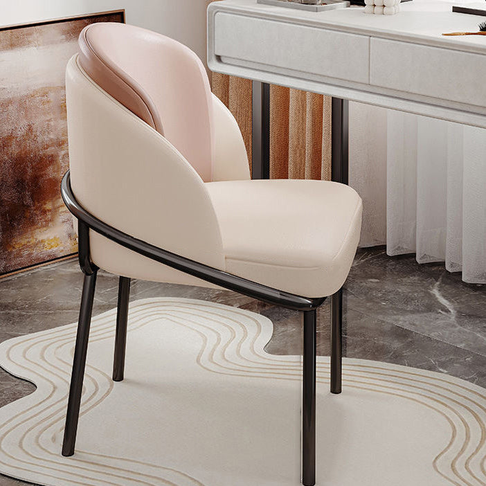 Curved Leather Iron Legs Vanity Stool