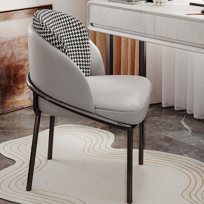 Curved Leather Iron Legs Vanity Stool