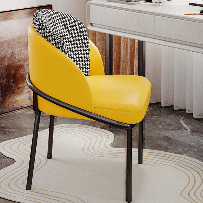 Curved Leather Iron Legs Vanity Stool